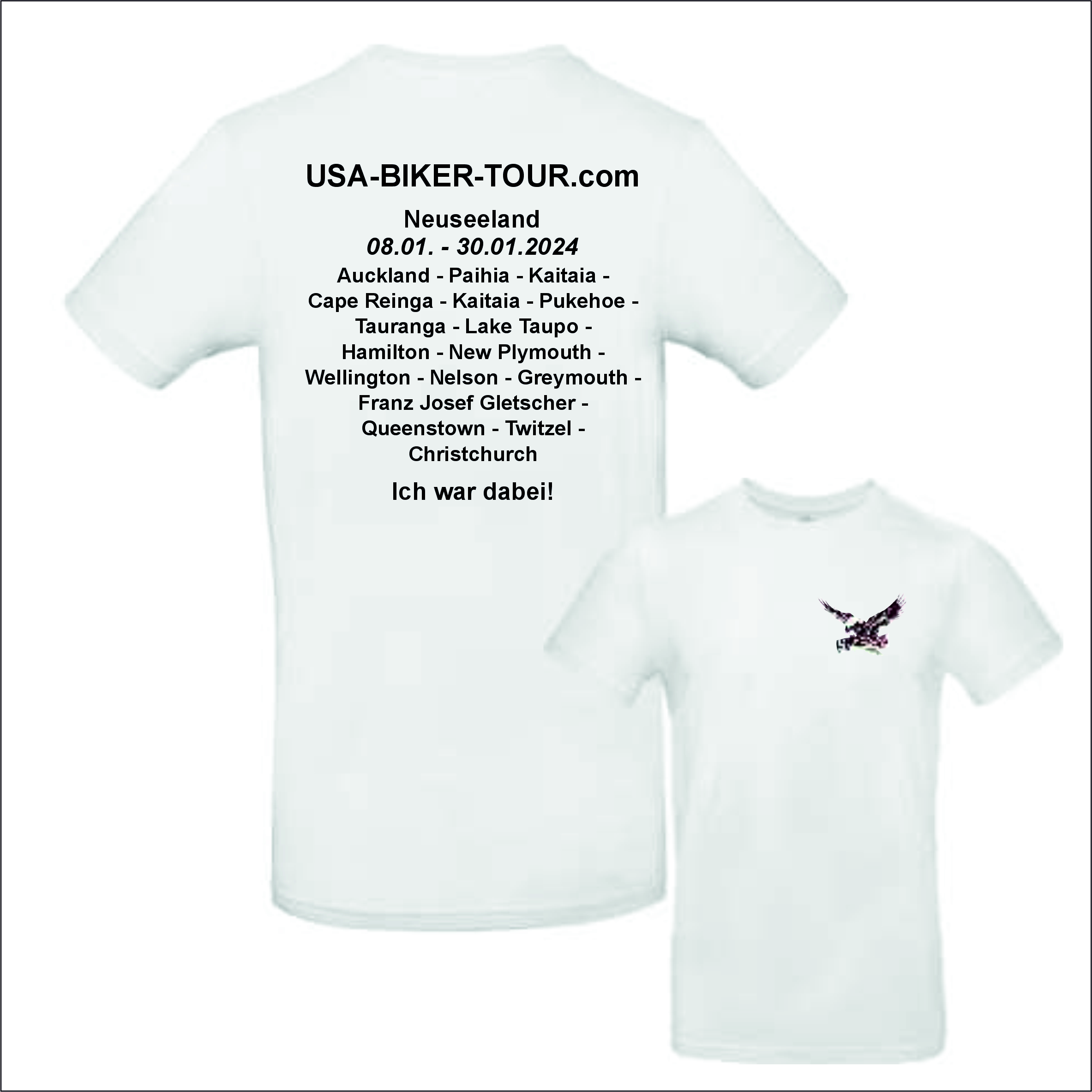 Tour-Shirt Neuseeland weiß/schwarz