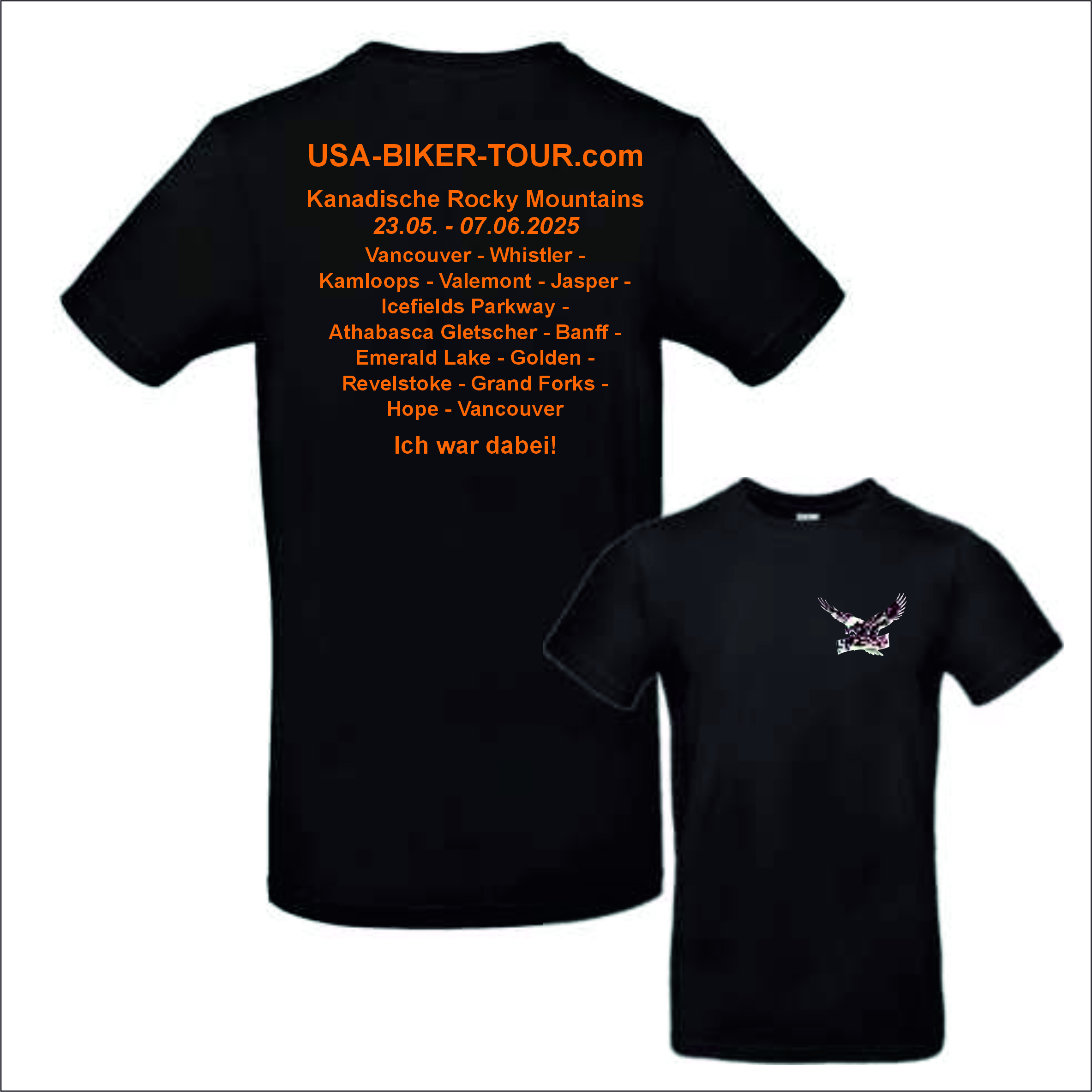 Tour-Shirt Kanadische Rocky Mountains schwarz/orange